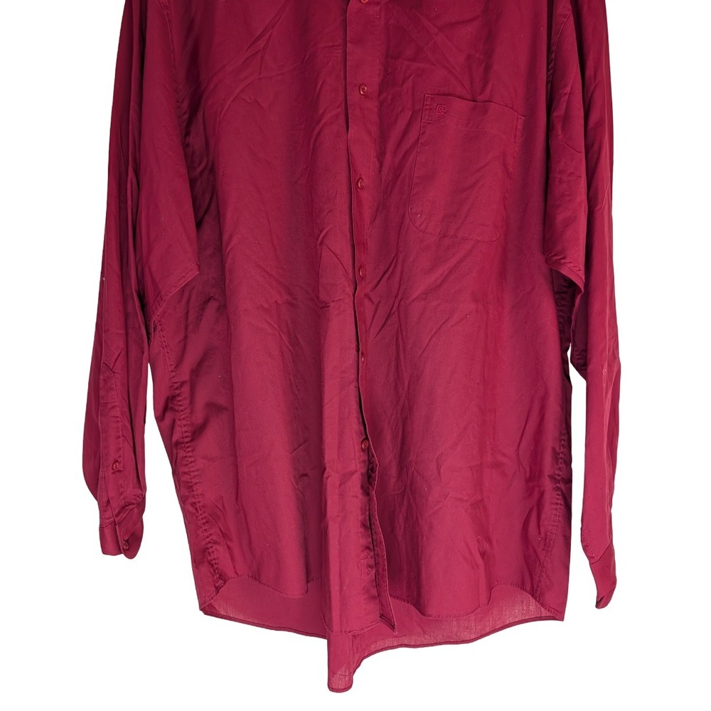 Pierre Cardin Button Down Shirt Mens 17.5 34/35 Burgundy Long Sleeve Collared - Picture 3 of 13